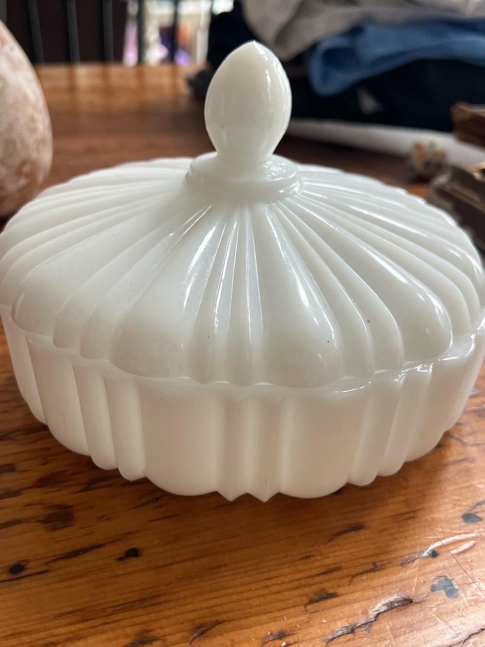 Vintage Anchor Hocking “Old Cafe” White Milk Glass Lidded Candy Dish